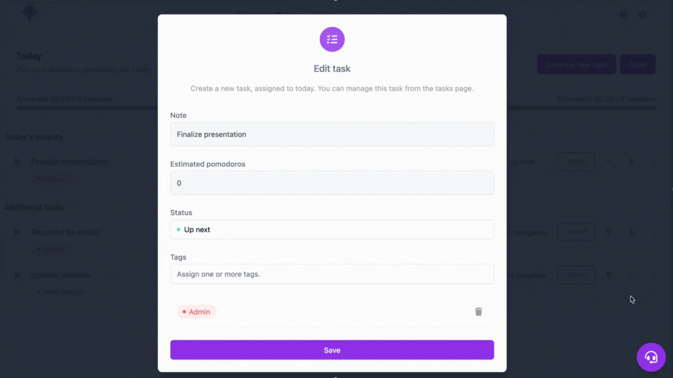 gif of the Pomodoro timer in Time Stream