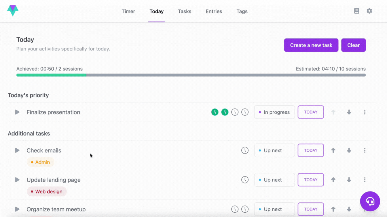 Starting the Pomodor timer in Time Stream