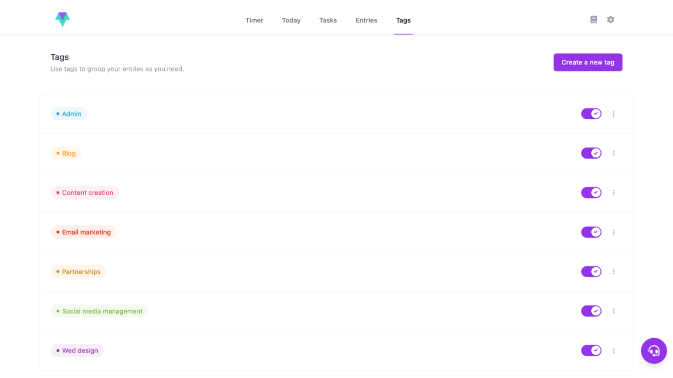 Time Stream tag screen for categorizing your tasks